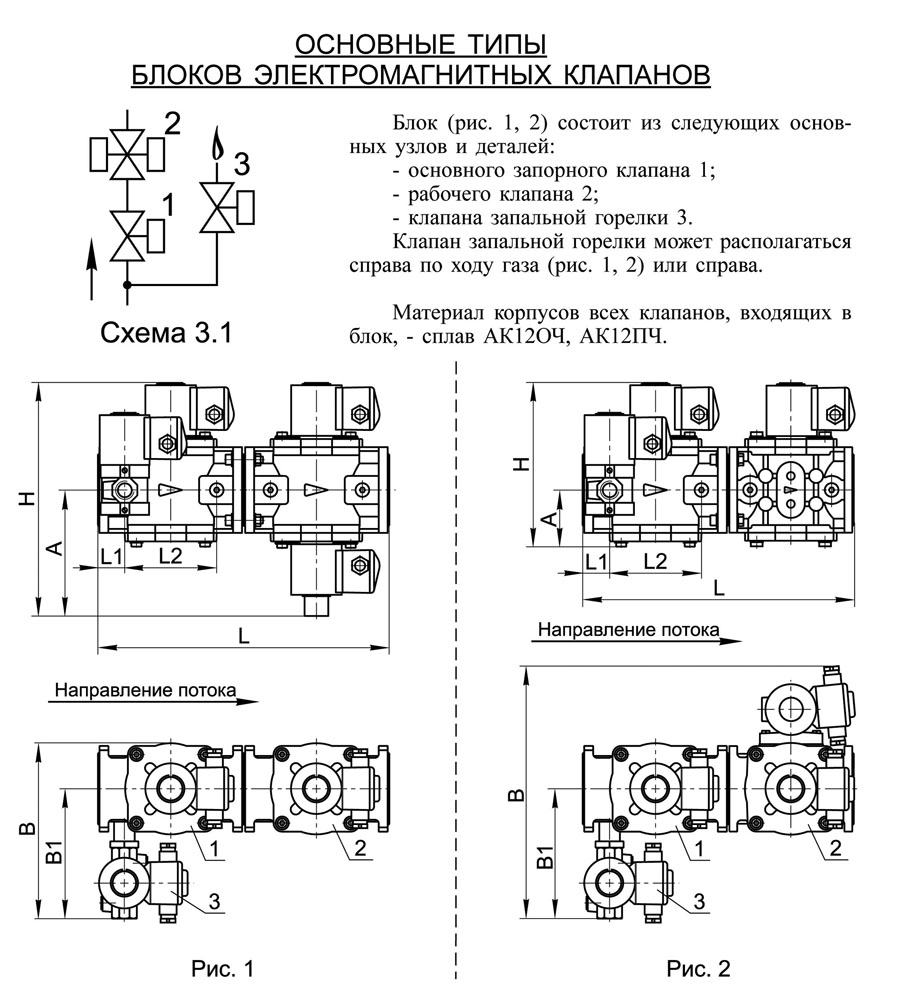 Блоки клапанов газовых DN 40-50, с3.1, таблица 3