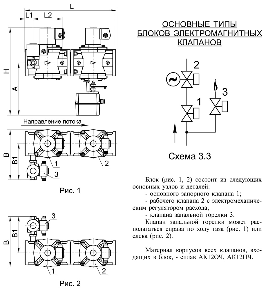 Блоки клапанов газовых DN 40-80, с3.3, таблица 1