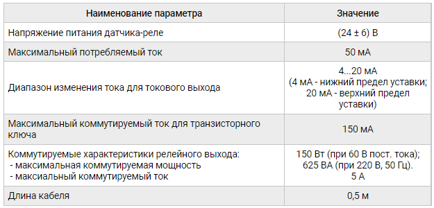 Датчики-реле газовые электронные ДРД-Е, таблица 1