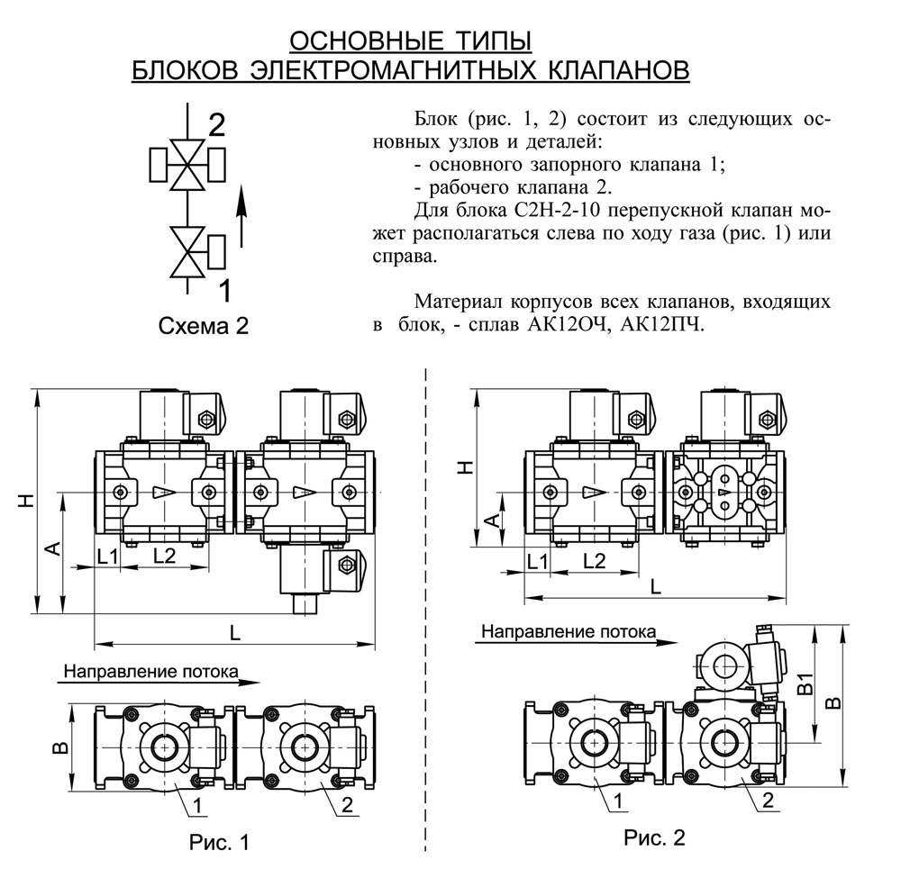 Блоки клапанов газовых DN 25-50, с2, таблица 2