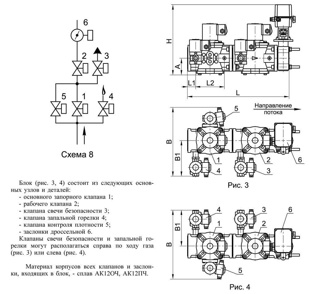 Блоки клапанов дроссельные DN 40-100 с заслонкой, с8, схема