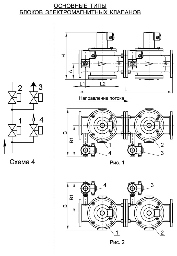 Блоки клапанов DN 40-300, стальные, с4, схема