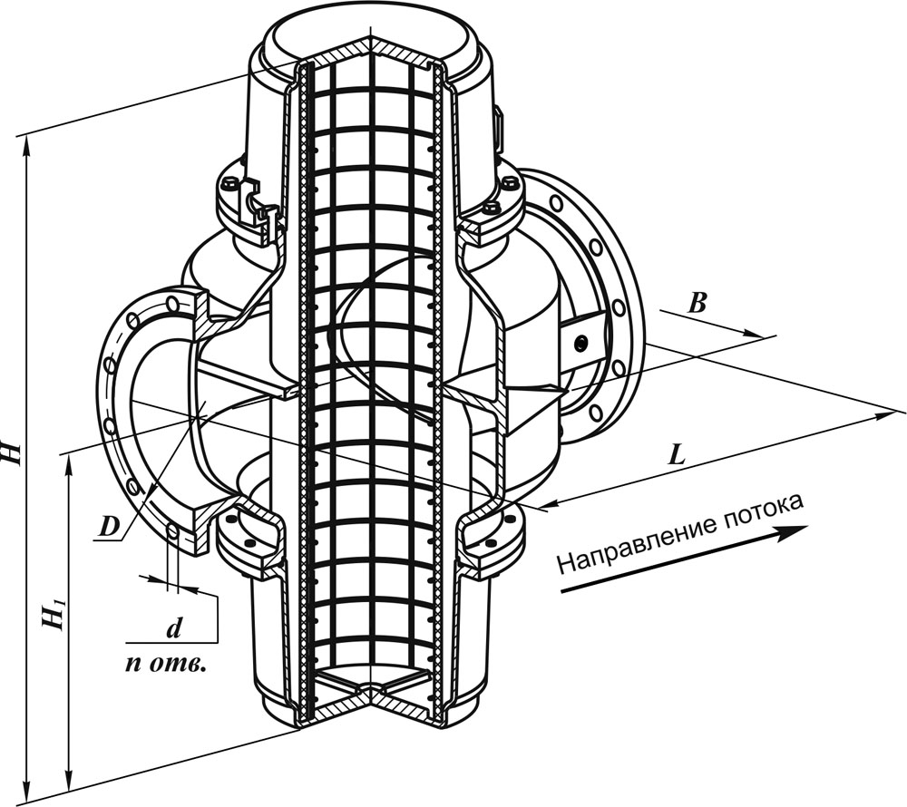 Фильтры стальные, фланцевые DN 40-300, схема