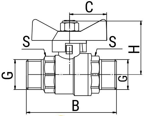 Кран шаровой для газа, ручка-бабочка