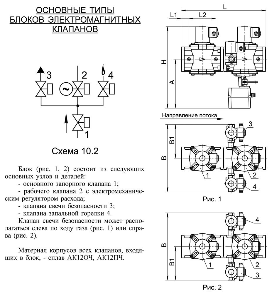 Блоки клапанов газовых DN 40-100, с10.2, схема 1