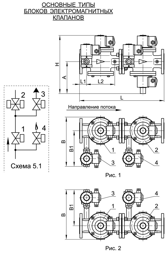 Блоки клапанов DN 40-50, стальные, с5.1, схема