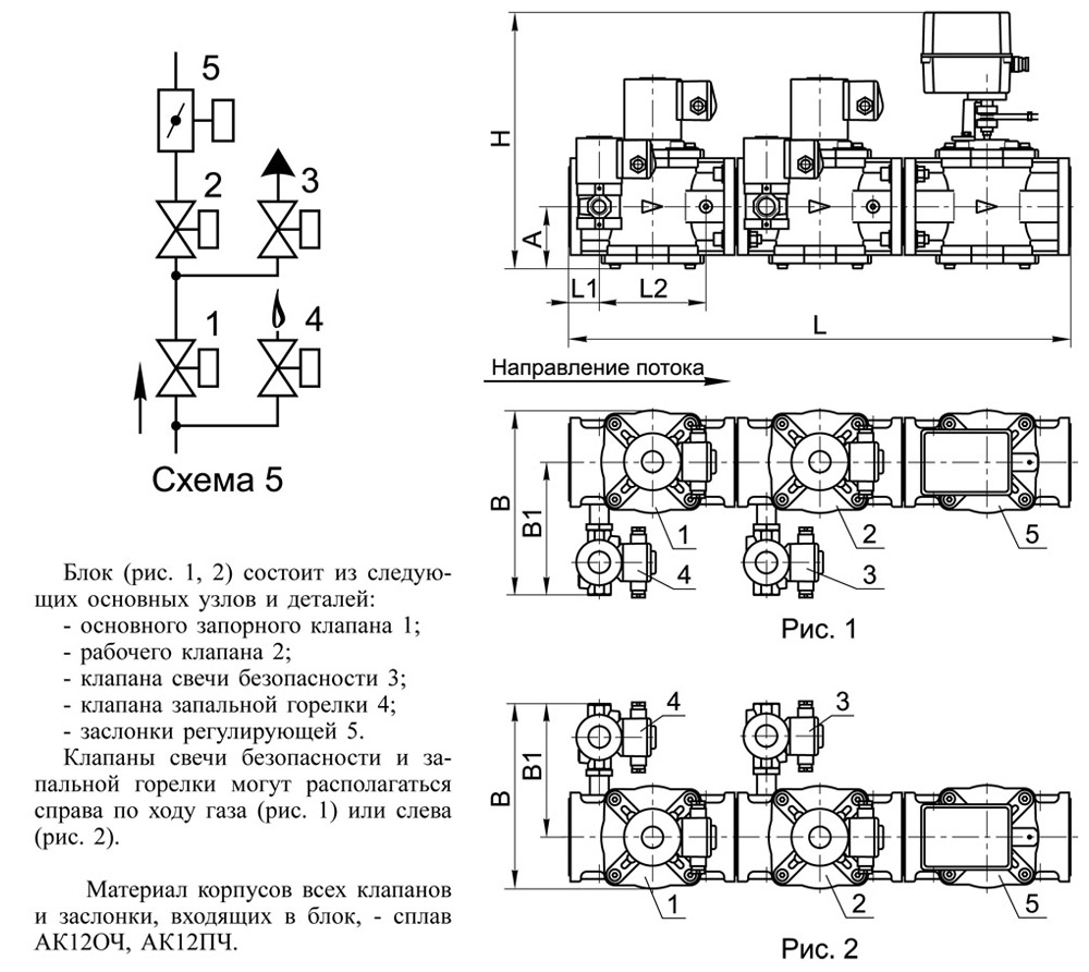 Блоки клапанов DN 40-100 с заслонкой, с5, схема