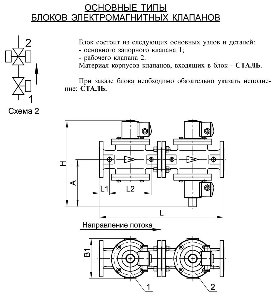 Блоки клапанов газовых DN 25-50, с2, схема