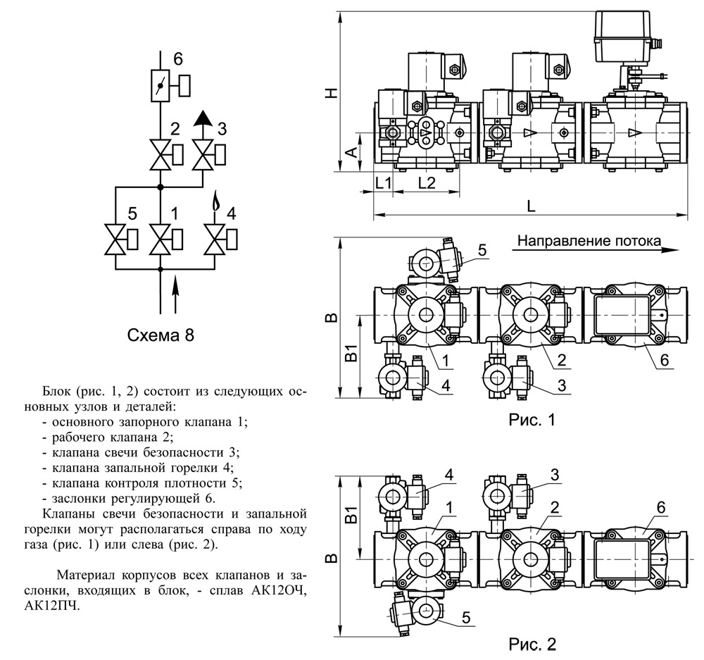 Блоки клапанов DN 40-100 с заслонкой, с8, схема