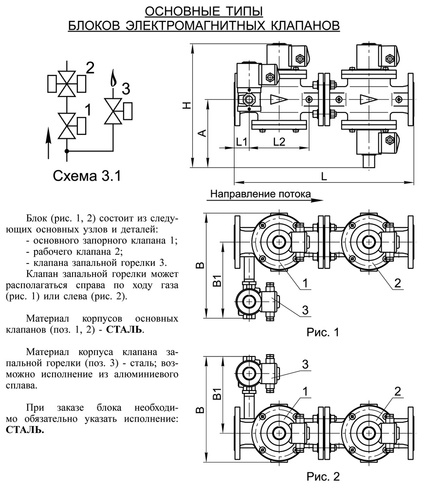 Блоки клапанов газовых DN 40-50, с3.1, схема